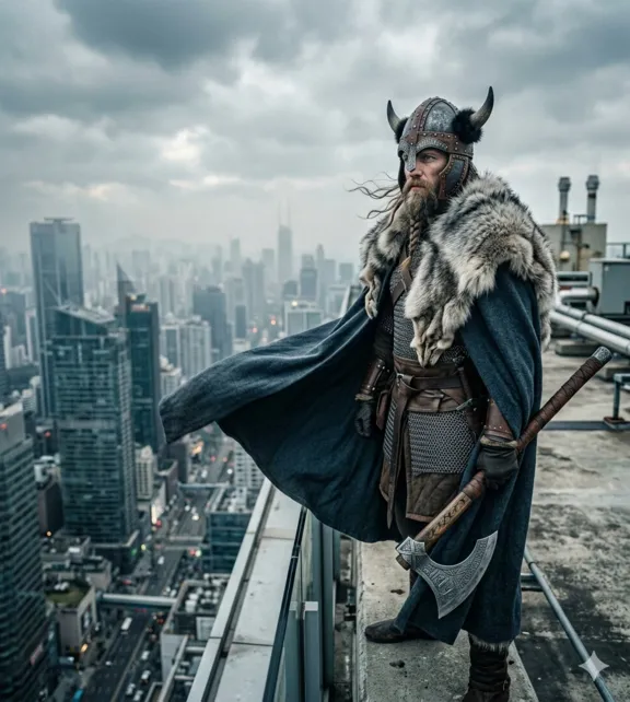 Viking on a Skyscraper Rooftop